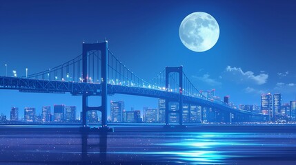 都会にある大きな橋と満月8