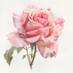 A delicate pink rose with soft petals and green leaves, showcasing natural beauty.