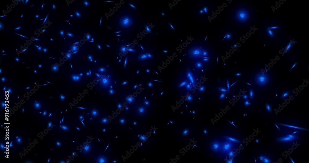 Poster Neon, particles and black background with data network, travel and texture with light connection. System, digital abstract and pattern of blue glow, animation and future technology on dark wallpaper