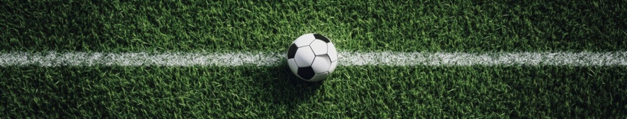 Fototapeta premium Center Circle Football Pitch: The Perfect Depiction of a Soccer Match's Start or Pause Moment, sports poster, suitable for sports blog
