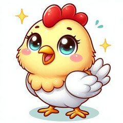 Cute cartoon image of a chicken, white background 