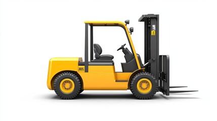 3D Watercolor Yellow Forklift with Bold Outlines -  Stock Illustration
