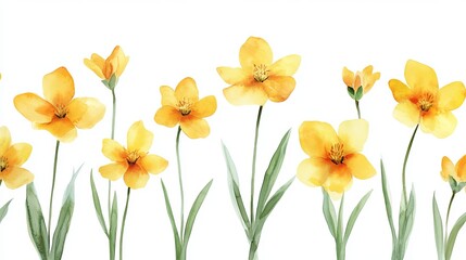 Obraz premium 3D Watercolor Yellow Spring Flowers with Bold Outline - Stock Photo