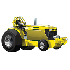 Outline yellow and painted tractor. Isolated in black background, for t-shirt design, print, and for business purposes.