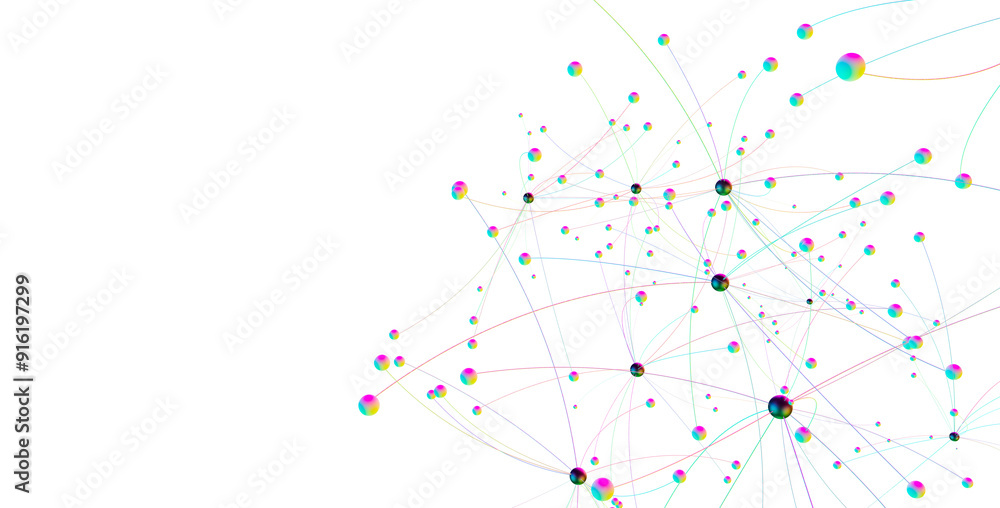 Poster multi color connected lines and dots network 3d illustration