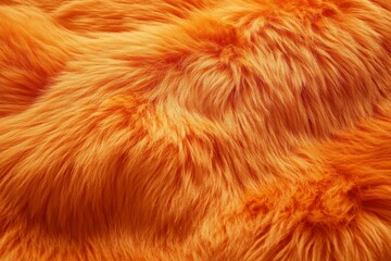 Fototapeta premium Soft and Plush Orange Faux Fur Fabric Texture in Close-Up, Ideal for Textile Advertising, Home Decor Inspiration, and Fashion Design Projects