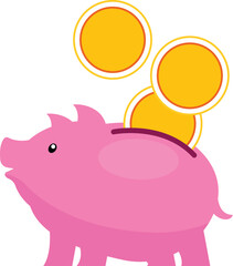 Pink piggy bank receiving golden coins, symbolizing saving and financial growth