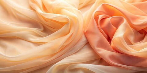 Fototapeta premium Abstract peach and light orange chiffon textile background, chiffon, abstract, peach, light orange, fabric, textile, background