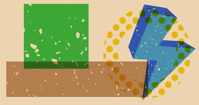 Risograph simple backdrop with geometric elements, shapes animation. Object in trendy riso graph design. Geometry abstract texture style video.