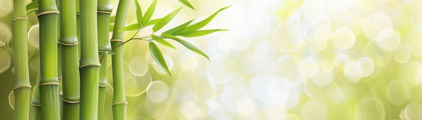 A serene bamboo forest scene with lush greenery and soft light, evoking tranquility and natural beauty.