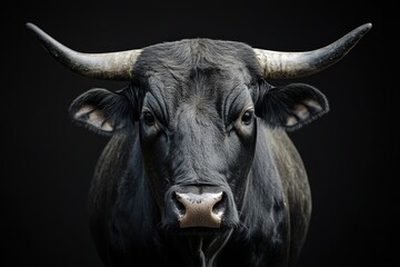 Naklejka premium Close-up Portrait of a Black Bull