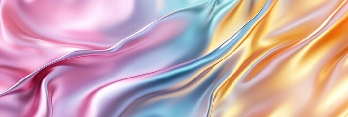 Soft satin fabric waves multicoloured background design. Texture with smooth flowing patterns and light shiny effect