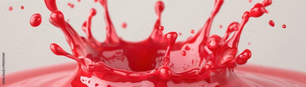 Poster close-up of red liquid splash creating a vivid and dynamic pattern, perfect for creative and artisti