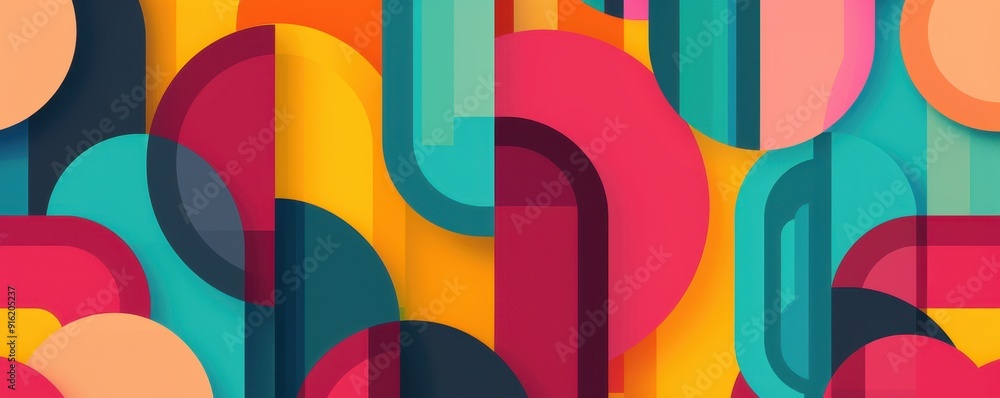 Poster colorful abstract geometric pattern with vibrant shapes and overlapping layers. modern digital backg