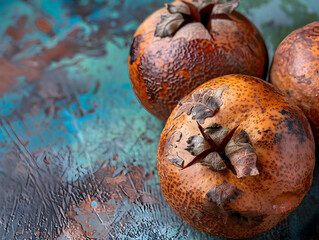 Dried Pomegranate Fruit on Blue Background - Realistic Photo