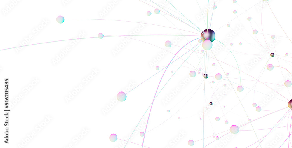 Poster Multi color connected lines and dots network 3d illustration