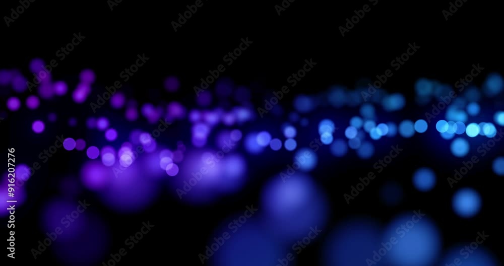 Fototapete Neon, particles and dark background with data network, travel and texture with light connection. System, digital abstract and pattern of blue glow, animation and future technology on black wallpaper
