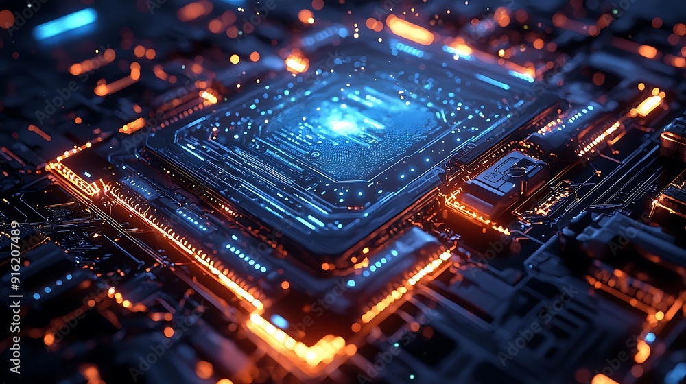 Aufkleber neon lights illuminate intricate circuit board patterns, a mesmerizing tech tapestry