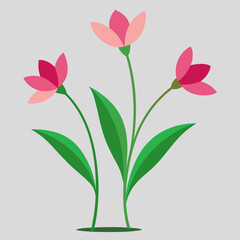 Spring Flowers Bouquet Vector Illustration, Pink Tulips Line Art, Floral Pattern Silhouette Design