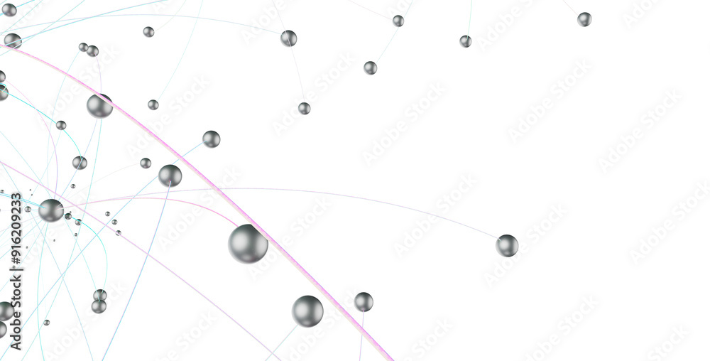Poster Multi color connected lines and dots network 3d illustration