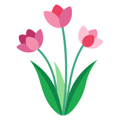 Spring Flowers Vector Illustration - Pink Tulips Bouquet Line Art, Floral Pattern, Silhouette Design