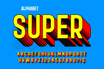 Original 3d comical alphabet design, retro characters set.