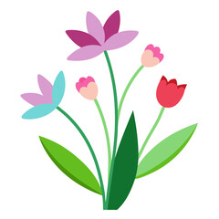 Spring Flowers Vector Illustration - Pink Tulips Bouquet Line Art, Floral Pattern, Silhouette Design