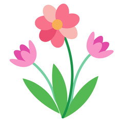 Spring Flowers Vector Illustration - Pink Tulips Bouquet Line Art, Floral Pattern, Silhouette Design