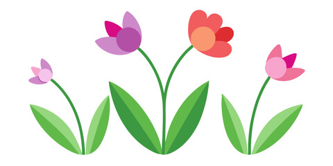 Spring Flowers Vector Illustration - Pink Tulips Bouquet Line Art, Floral Pattern, Silhouette Design