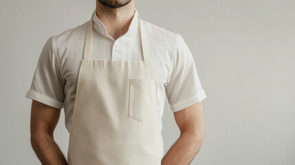 A mockup of the apron worn in the style of a young male chef