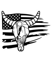 US Cow Skull Desert | Desert Scene | Western Country | Desert | US Flag | Cow Head | Hot Desert | Desert on Cow Head | Original Illustration | Vector and Clipart | Cutfile and Stencil
