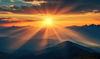 Golden Sunset Over Mountain Peaks