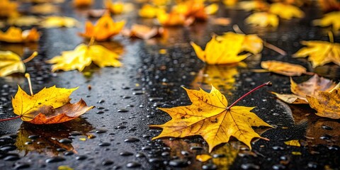 Black and yellow leaves on the ground under the rain, perfect for background or wallpaper, leaves, black, yellow, rain, wet