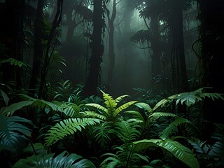 Naklejka premium Tropical forest at night