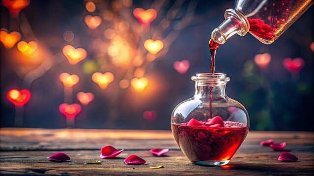 Enchanting love potion being poured into a glass bottle , enchanting, spellbinding, magic, potion, love, romance