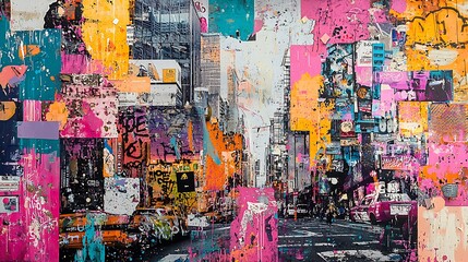 Naklejka premium Colorful graffiti art explodes in textured patterns across weathered urban wall