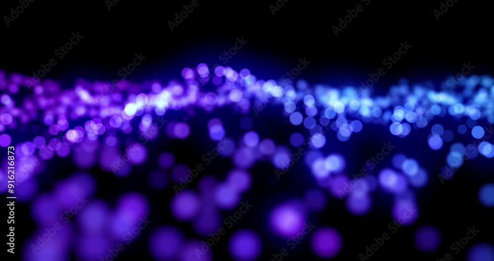 Aufkleber Cloud computing, graphic and information technology with blue particles on black background for communication. Animation, digital and future with data stream or networking flow in dark cyberspace