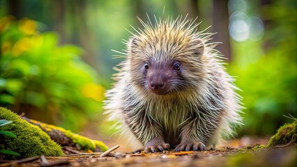 Adorable and cuddly porcupine in a forest setting, cute, wildlife, animal, spiky, prickly, adorable, forest, nature, mammal, small