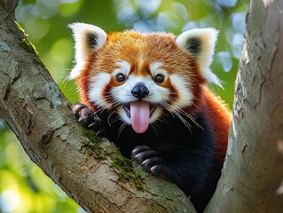 Playful Red Panda on a Tree Branch