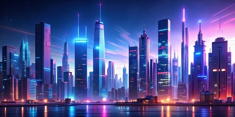 Futuristic cityscape with tall buildings and neon lights, futuristic, cityscape, render, skyscrapers, architecture