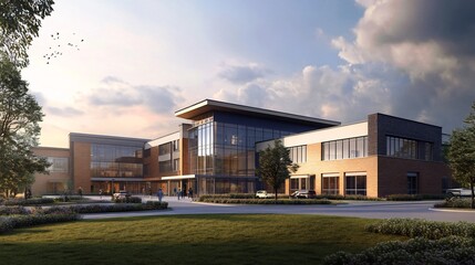 Modern Brick and Glass Office Building