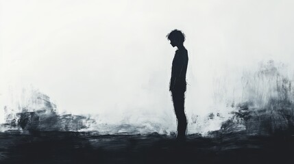 Fototapeta premium Minimalist style character silhouettes create a sharp contrast between black and white, showcasing a visual contrast of simple lines. Highlighting the artistic expression of simplicity and abstraction