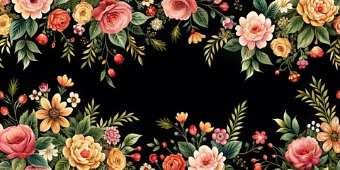Floral pattern on black background, floral, pattern, black, background, design, petals, leaves, texture, vintage