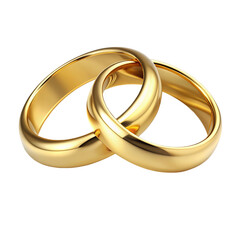 A pair of gold wedding rings isolated on transparent background.