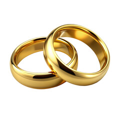A pair of gold wedding rings isolated on transparent background.