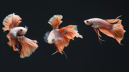 Obraz premium Set of Bettafish on black background.Capture the moving moment of siamese fighting fish isolated on black background 