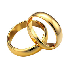 A pair of gold wedding rings isolated on transparent background.