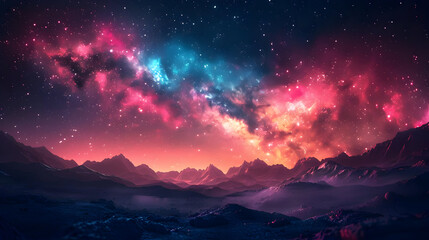 Cosmic Mountain Landscape Illustration