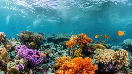 Underwater Coral Reef with Fish and Sunlight