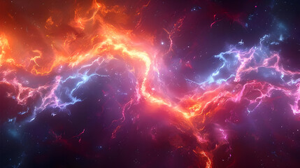 Abstract Cosmic Nebula with Red and Blue Energy Streams Illustration